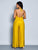 Golden Glow Halter Set – Satin Cowl Top & Wide-Leg Pants