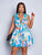 Vibrant Abstract Bubble Hem Dress – Sleeveless Shirt Collar Mini